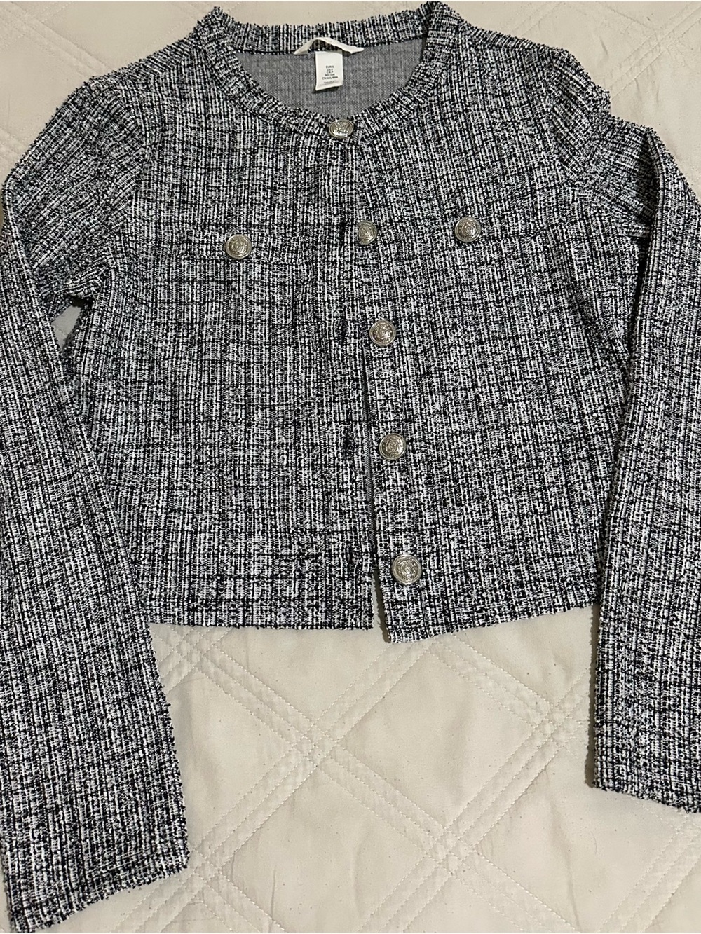 H&M Black and White Tweed Cropped Blazer